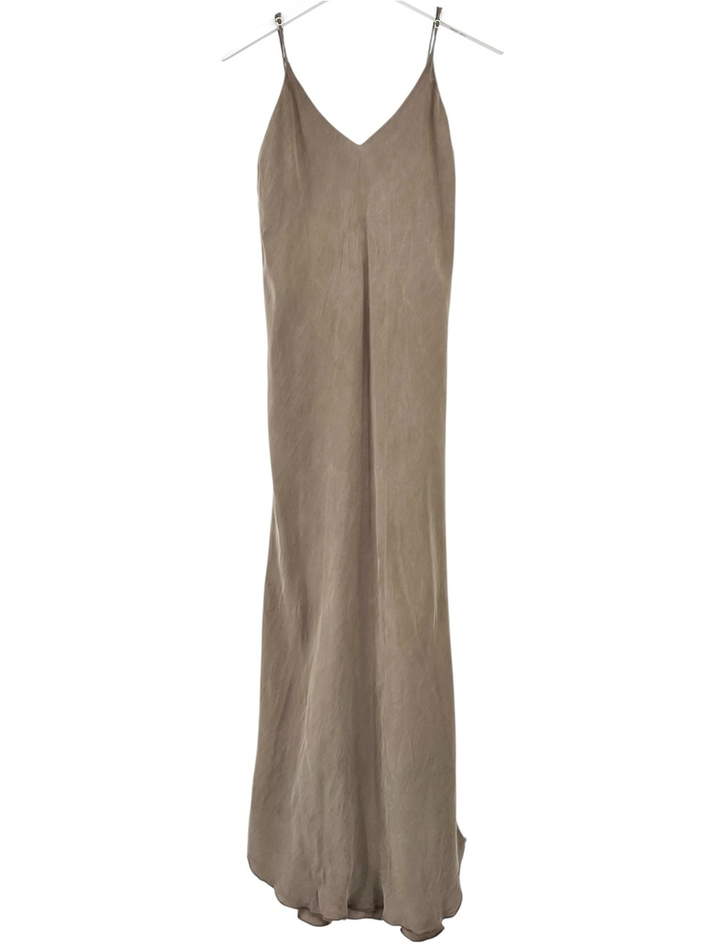 OZMA Anaise Gray Adjustable Spaghetti Strap Bias Cut Cupro Slip Maxi Dress